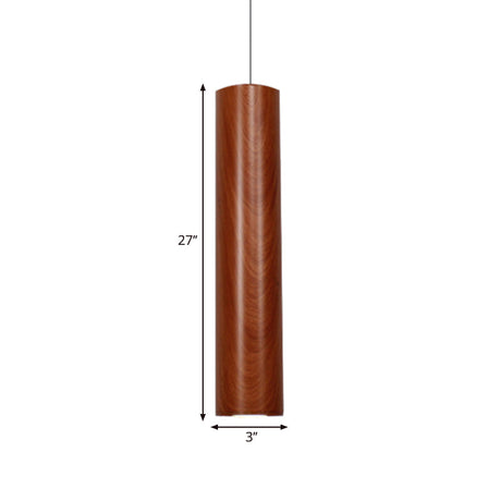 Hyadum I - Modern Cylinder Ceiling Light With Wood Grain Shade Metal Brown Living Room Pendant In