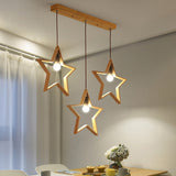 Nordic Star Wood Pendant Lighting - 3-Light Restaurant Hanging Fixture