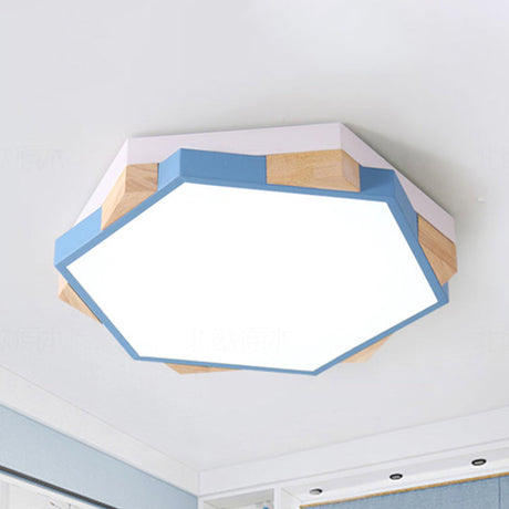 Nordic Style Pentagon Flushmount Ceiling Lamp For Study Room Corridor - Acrylic & Metal Blue / White