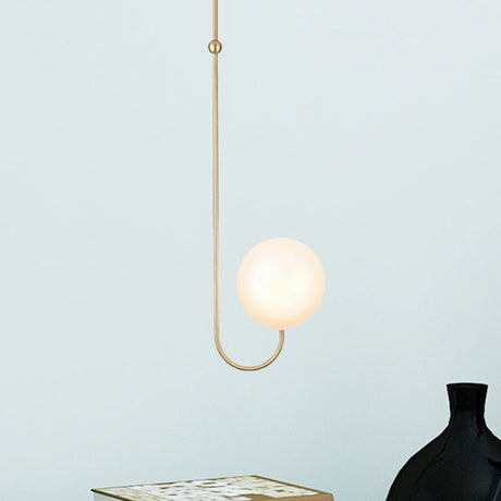 Contemporary Gold Suspension Pendant Lamp With White Glass Ball Shade - Ideal For Bedroom