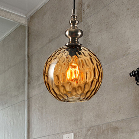Modern Dimpled Glass Pendant Lamp - 1 Light Shade Hanging Clear/Smoke & 8/10 Size Options