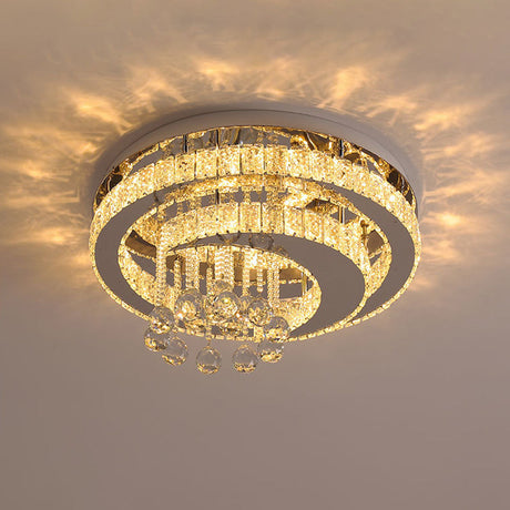 Crystal Led Semi Flush Ceiling Light - Nordic Style Chrome Fixture For Bedroom / Third Gear Moon