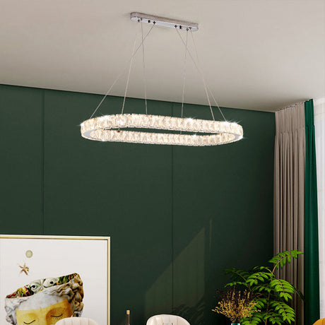Chrome Led Crystal Chandelier Pendant For Minimalist Dining Rooms / 19.5’