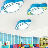 Cartoon Led Planet Ceiling Lamp With Blue Finish - Perfect For Kindergarten