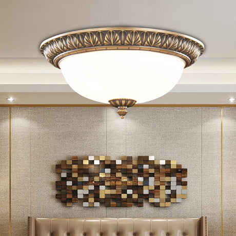 Bronze Antique Domed Flush Light With Milky Glass Ceiling Mount For Bedroom