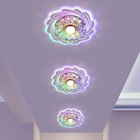 Minimalist Clear Led Crystal Flower Flush Mount Light For Corridor