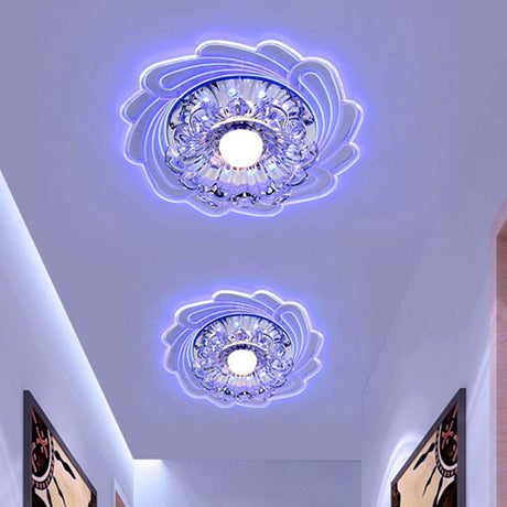 Minimalist Clear Led Crystal Flower Flush Mount Light For Corridor