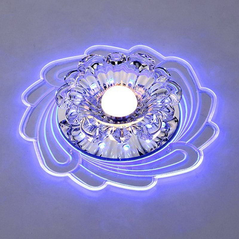 Minimalist Clear Led Crystal Flower Flush Mount Light For Corridor / Blue