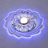 Minimalist Clear Led Crystal Flower Flush Mount Light For Corridor / Blue