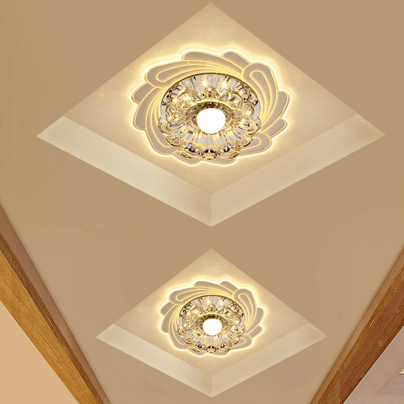 Minimalist Clear Led Crystal Flower Flush Mount Light For Corridor