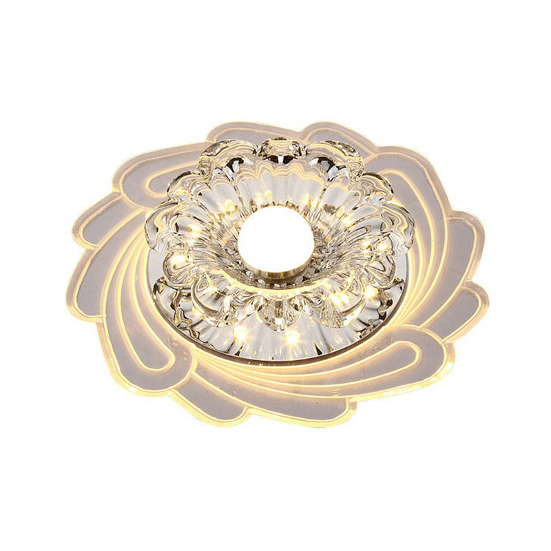 Minimalist Clear Led Crystal Flower Flush Mount Light For Corridor