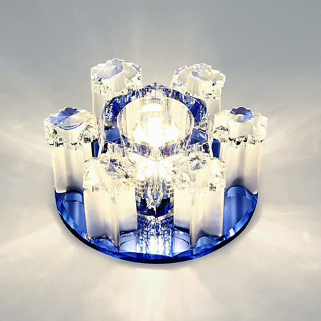 Modern Floral Ceiling Flush Light With Crystal Block - Led Hallway Flush-Mount Fixture