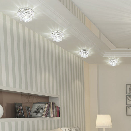 Modern Crystal Lotus Led Ceiling Flushmount Light - Clear & Stylish For Living Room