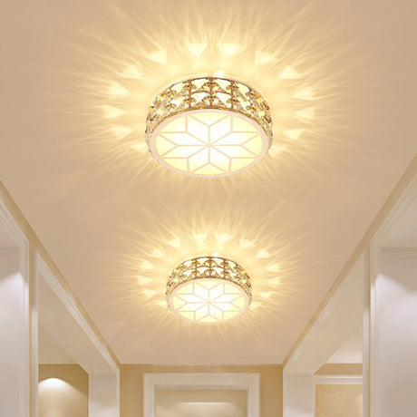 Champagne Led Crystal Embedded Round Ceiling Light - Simple Style Flush Mount For Passageway