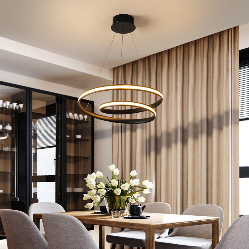 Art Deco Swirl Led Chandelier For Restaurants - Acrylic Suspension Lighting Fixture