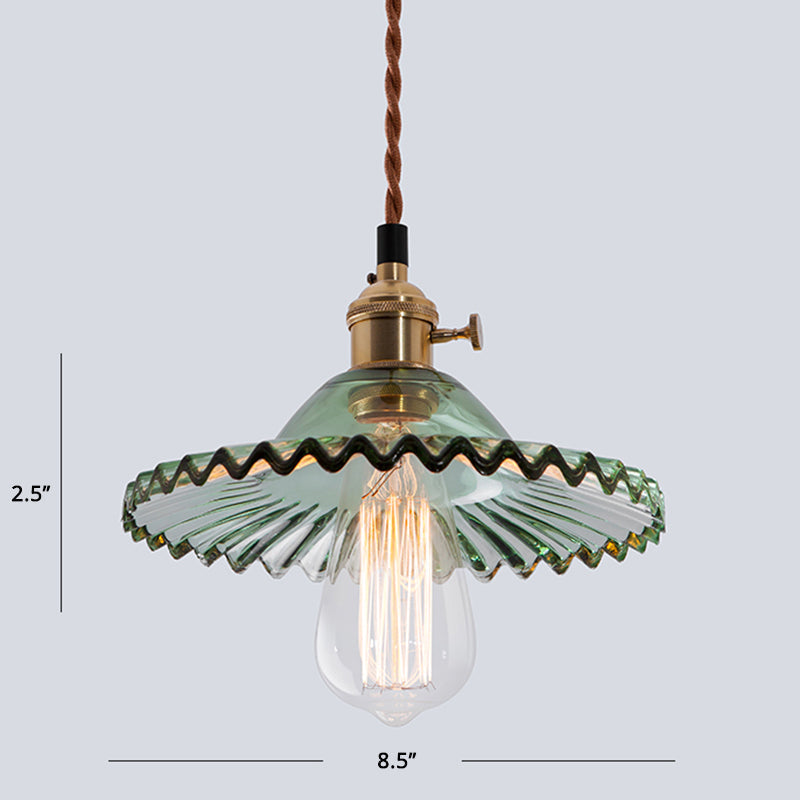 Nordic Radial Wave Glass Pendant Light - 1-Light Dining Room Ceiling Fixture Green