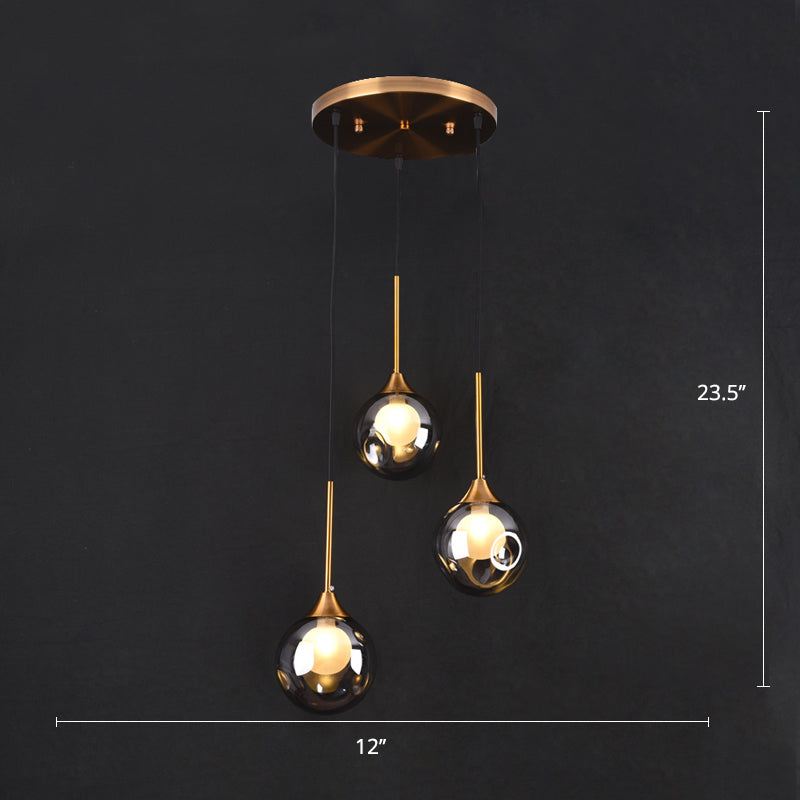 Minimalist Glass Pendant Light With 3-Head Design For Dining Room And Multiple Hanging Options Smoke