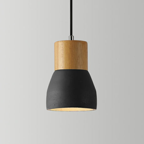 Nordic Cement Mini Pendant Ceiling Light With Wooden Top - Single-Bulb Restaurant Lighting Black