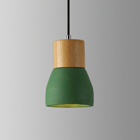 Nordic Cement Mini Pendant Ceiling Light With Wooden Top - Single-Bulb Restaurant Lighting Green