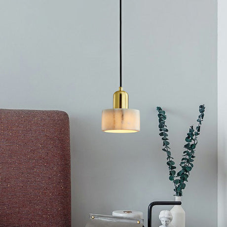 Nordic Marble Round Pendant Ceiling Light With Brass Socket - 1 Bulb Suspension Lighting