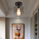 Industrial Iron Hexagonal Balcony Ceiling Light - Semi Flush Mount Fixture With 1-Bulb