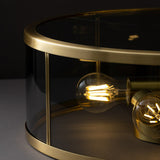 Simplicity Brass Clear Glass 4-Bulb Drum Flush Ceiling Light For Bedroom
