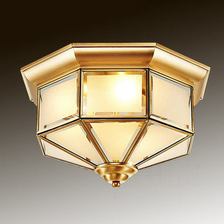 Brass Yurt Glass Flush Light - Classic Living Room Ceiling Mount / 12.5 Frosted