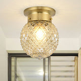 Colonial Glass Brass Ceiling Flush Light - Small Balcony Mount Fixture / Globe