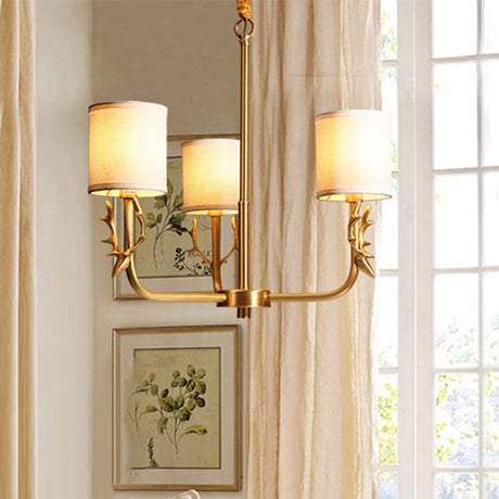 Nordic Fabric Suspension Light With Antler Deco - Gold Finish 3 /