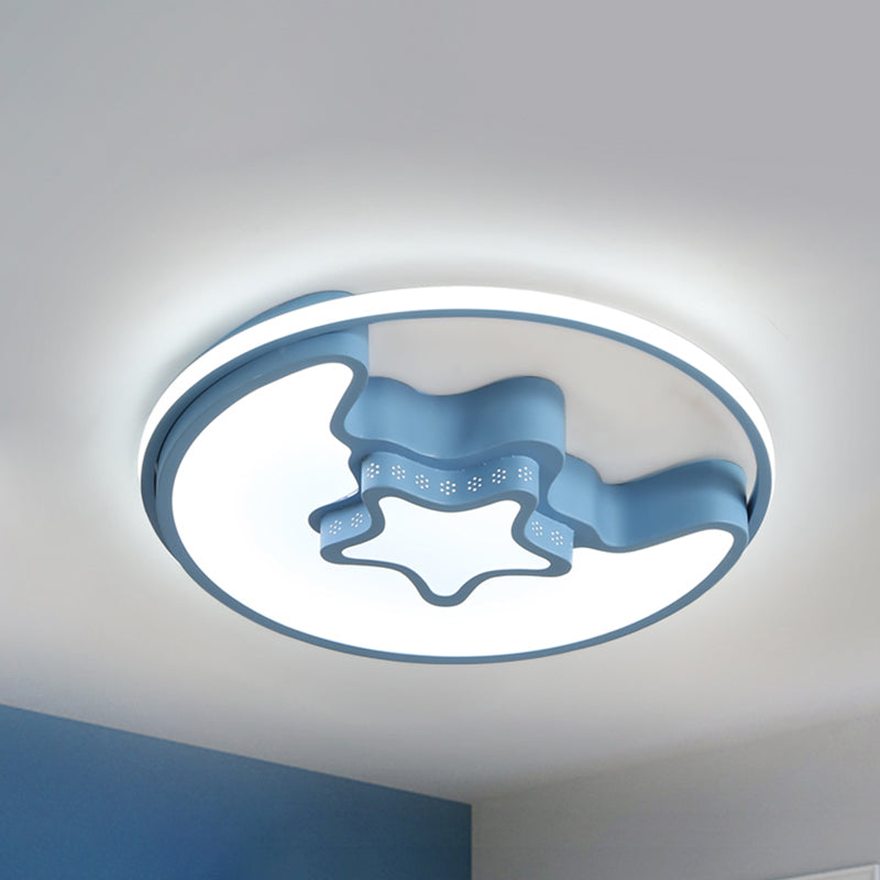 Modern Metal Crescent And Star Ceiling Mount Light - Flush For Nursing Room Blue / White