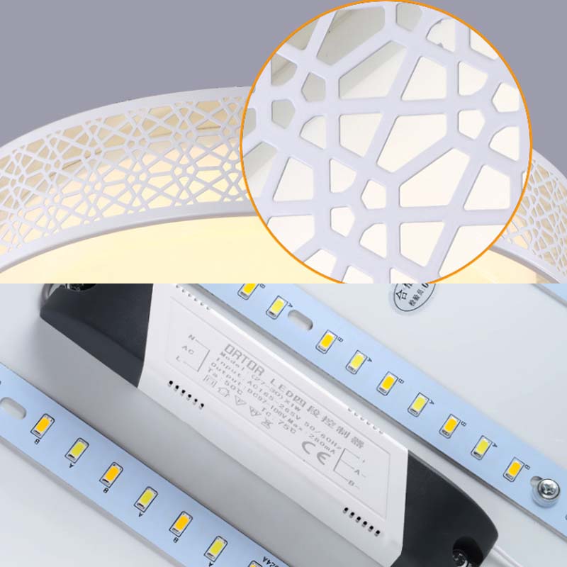 Modern Acrylic Led Flush Ceiling Light In White For Adult Bedroom With Hollow Round Design