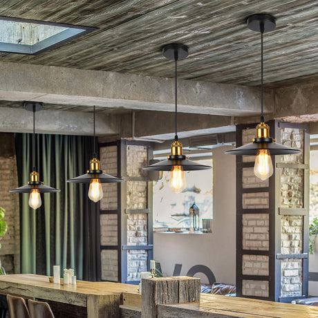Industrial Black Iron Conical Shade Pendant Light - Single-Bulb Suspension For Restaurants