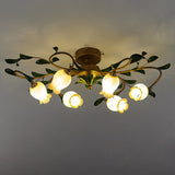 Pomegranate Flower Flushmount Glass Ceiling Light - 6-Head Semi Flush Mount For Dining Room