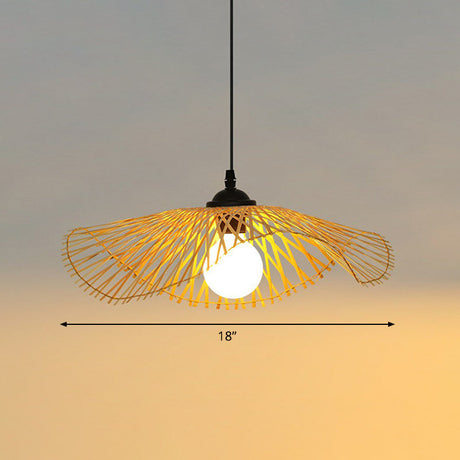 Chinese Style Bamboo Ceiling Pendant Light With Lotus Leaf Design Wood / 18