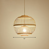 Nordic Bamboo Pendant Lamp - Wood Rounded Cage Suspension Light For Dining Room / 16