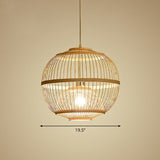 Nordic Bamboo Pendant Lamp - Wood Rounded Cage Suspension Light For Dining Room / 19.5