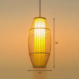 Wooden Barrel Shaped Asian Pendant Light - Bamboo 1 Bulb Restaurant Hanging Lighting Wood / 10