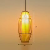 Wooden Barrel Shaped Asian Pendant Light - Bamboo 1 Bulb Restaurant Hanging Lighting Wood / 8