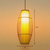 Wooden Barrel Shaped Asian Pendant Light - Bamboo 1 Bulb Restaurant Hanging Lighting Wood / 12