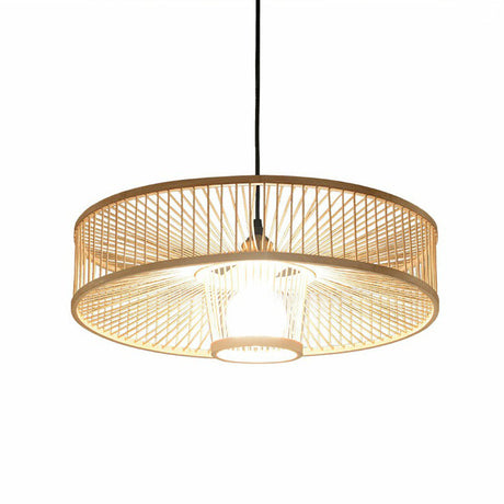 Minimalist Bamboo Single-Bulb Wooden Ceiling Pendant Light For Bedrooms