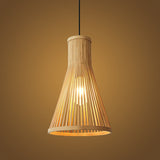 Minimalist Wood Drop Pendant Ceiling Light With Bamboo Cone Shade