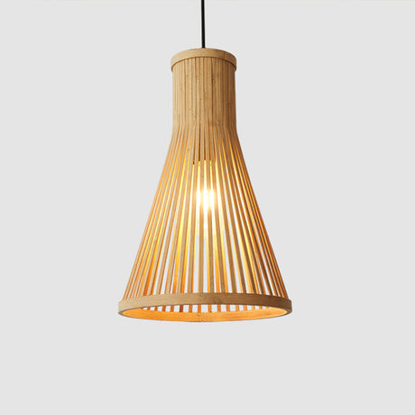 Minimalist Wood Drop Pendant Ceiling Light With Bamboo Cone Shade
