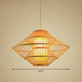 Modern Bamboo Rhombus Pendant Light Fixture For Restaurants Single Wood Ceiling Hang / 23.5