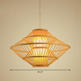 Modern Bamboo Rhombus Pendant Light Fixture For Restaurants Single Wood Ceiling Hang / 31.5
