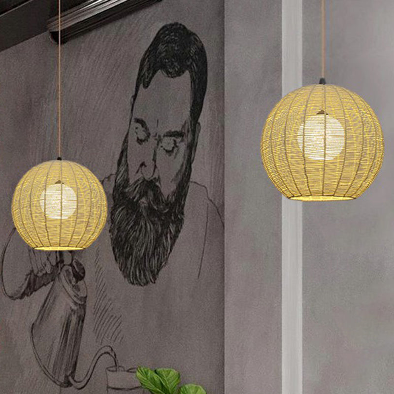Minimalist Rattan Pendant Light For Restaurants - Sphere Shaped With 1 Head