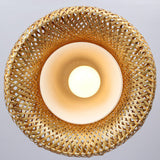 Simplicity Bamboo Dome Ceiling Pendant Light - 2-Layered Single-Bulb Tea Room Lamp In Wood