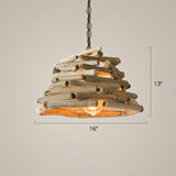 Lodge Wooden Single Pendant Light Fixture - Stacked Sticks Suspension Lamp For Dining Room Wood / 16