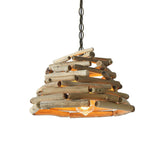 Lodge Wooden Single Pendant Light Fixture - Stacked Sticks Suspension Lamp For Dining Room