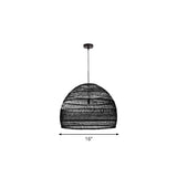 Rustic Rattan Domed Pendant Lamp - 1-Head Bedroom Ceiling Light Black / Small Round