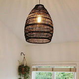 Rustic Rattan Domed Pendant Lamp - 1-Head Bedroom Ceiling Light